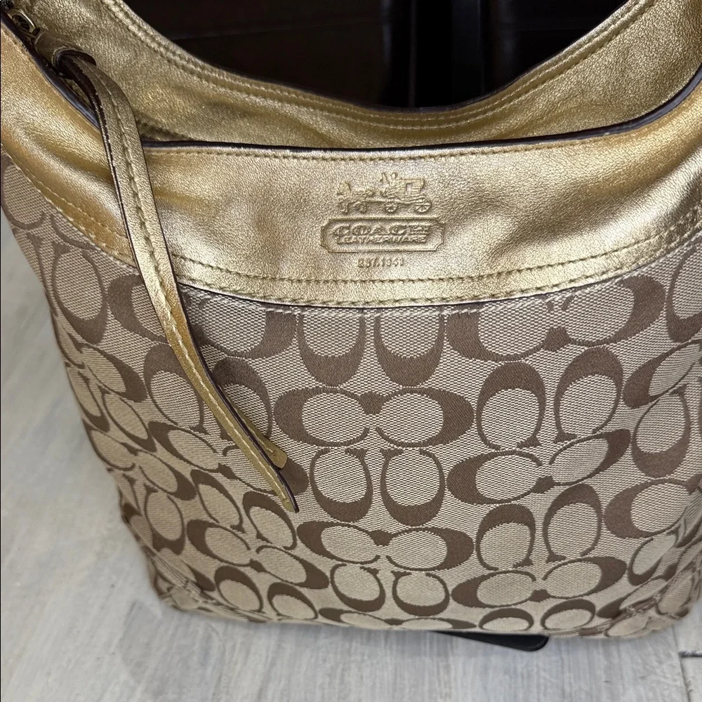 Coach Bleeker Signature Gold and Tan Hobo Bag- EUC